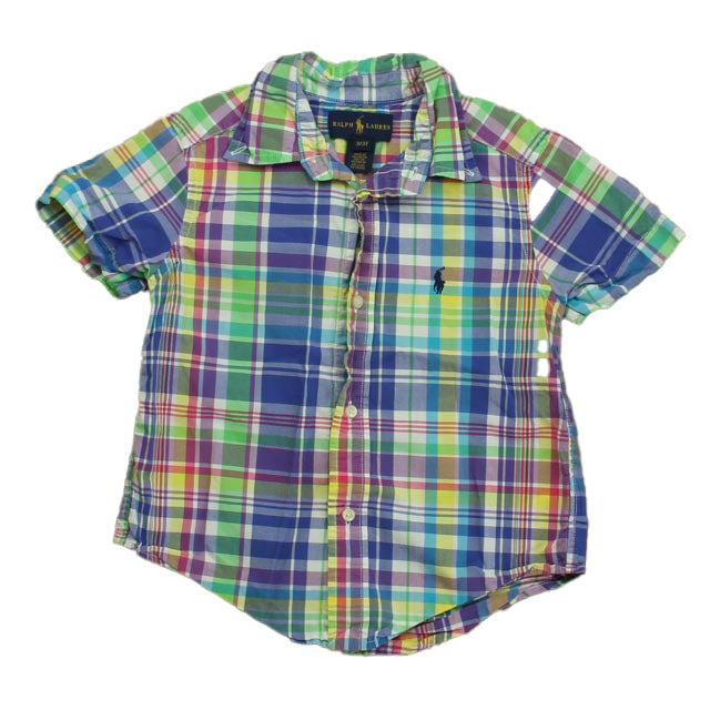 Ralph Lauren Boys Blue | Yellow | Green Plaid Button Down Short Sleeve Size: 3T Blue | Yellow | Green Plaid