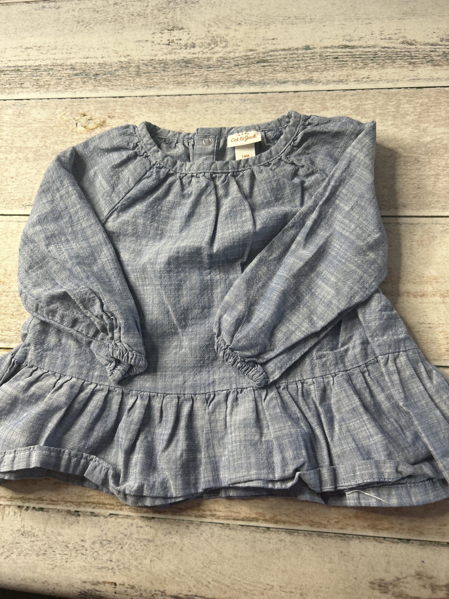 Cat & Jack Girls Blue Button Down Short Sleeve Size: 18 months Blue