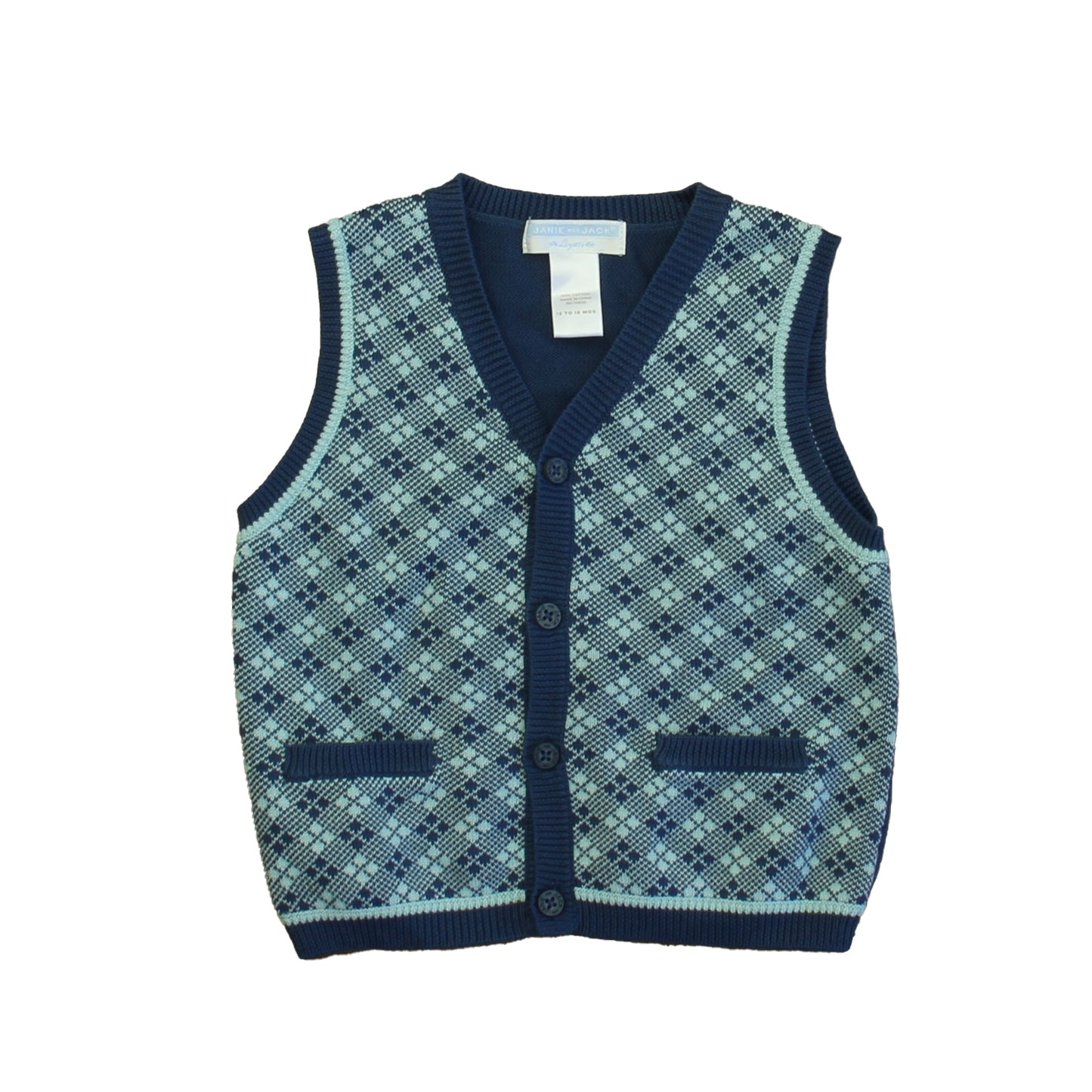 Janie and Jack Boys Blue Sweater Vest Size: 12-18 Months Blue