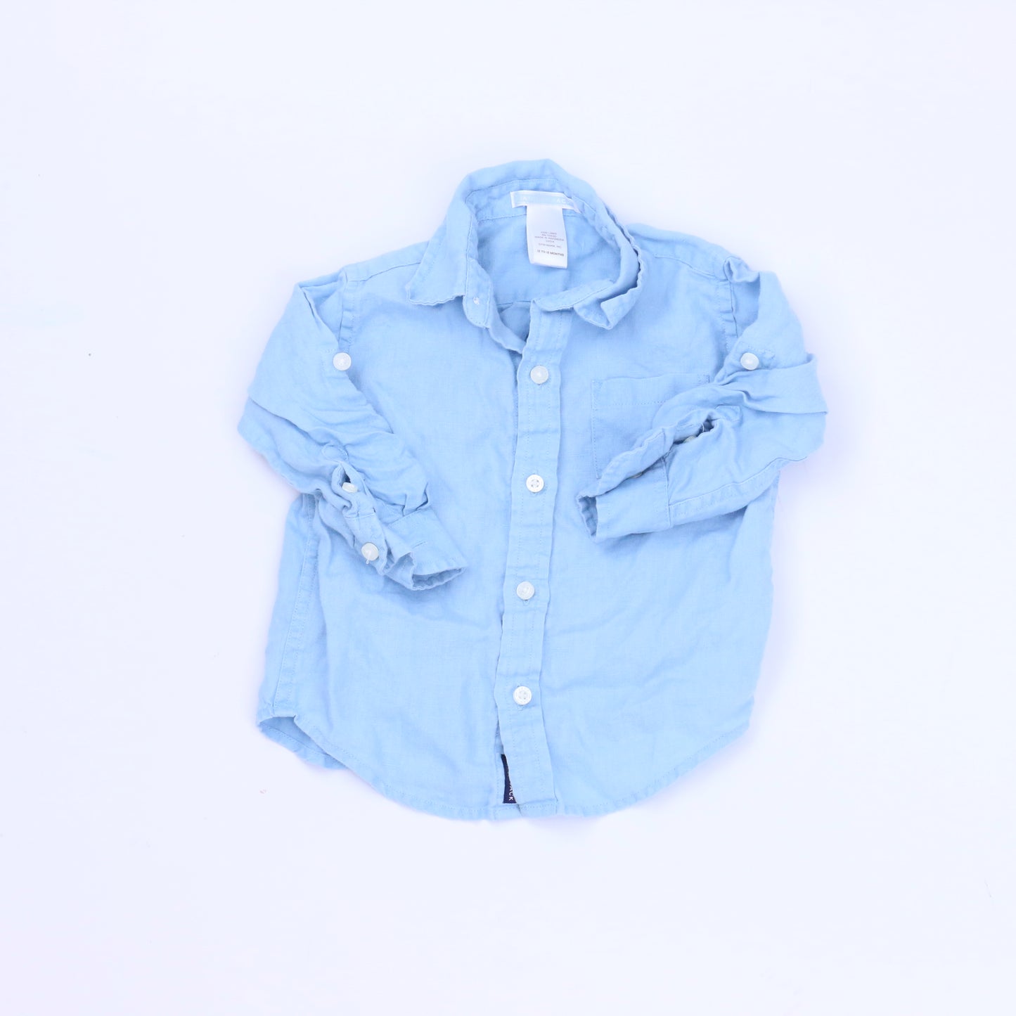 Janie & Jack Boys Blue Button Down Long Sleeve Size: 12-18 Months Blue