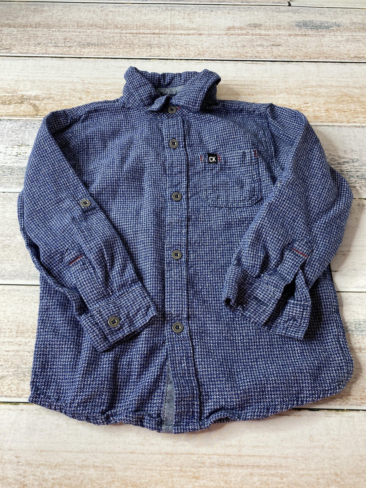 Calvin Klein Boys Blue Button Down Short Sleeve Size: 4T Blue