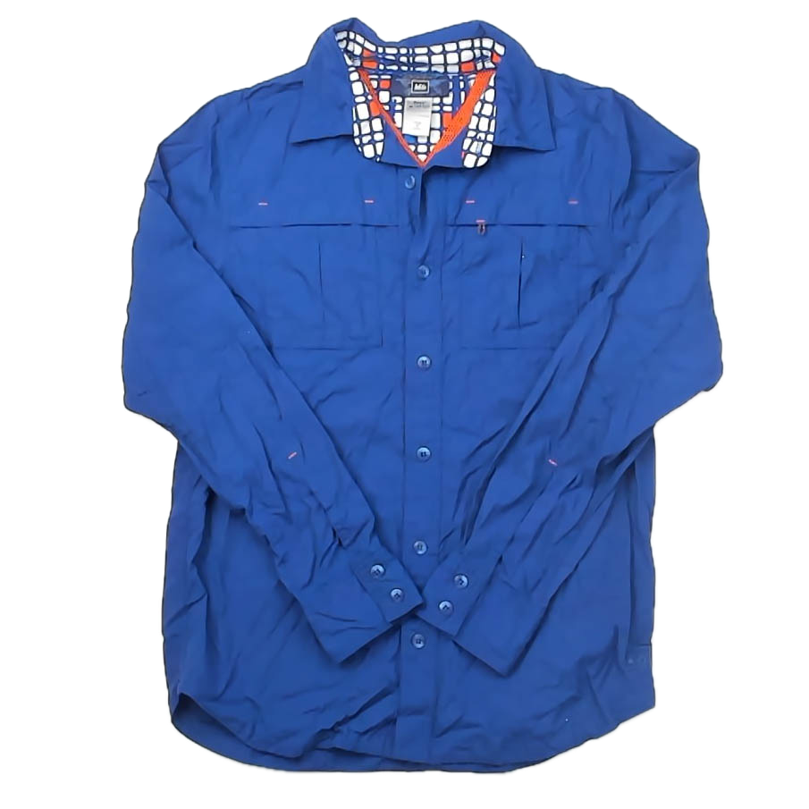 REI Boys Blue Button Down Long Sleeve Size: 10-12 Years Blue