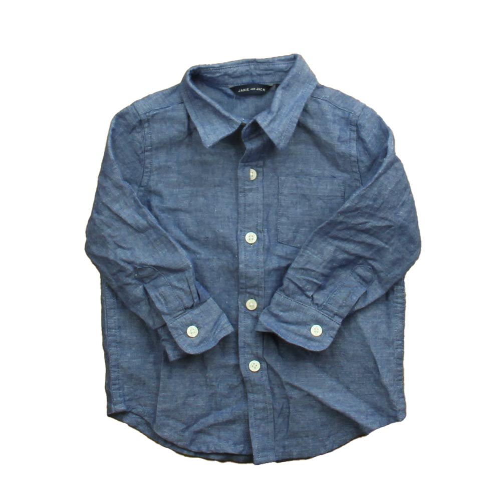 Janie and Jack Boys Blue Button Down Long Sleeve Size: 12-18 Months Blue