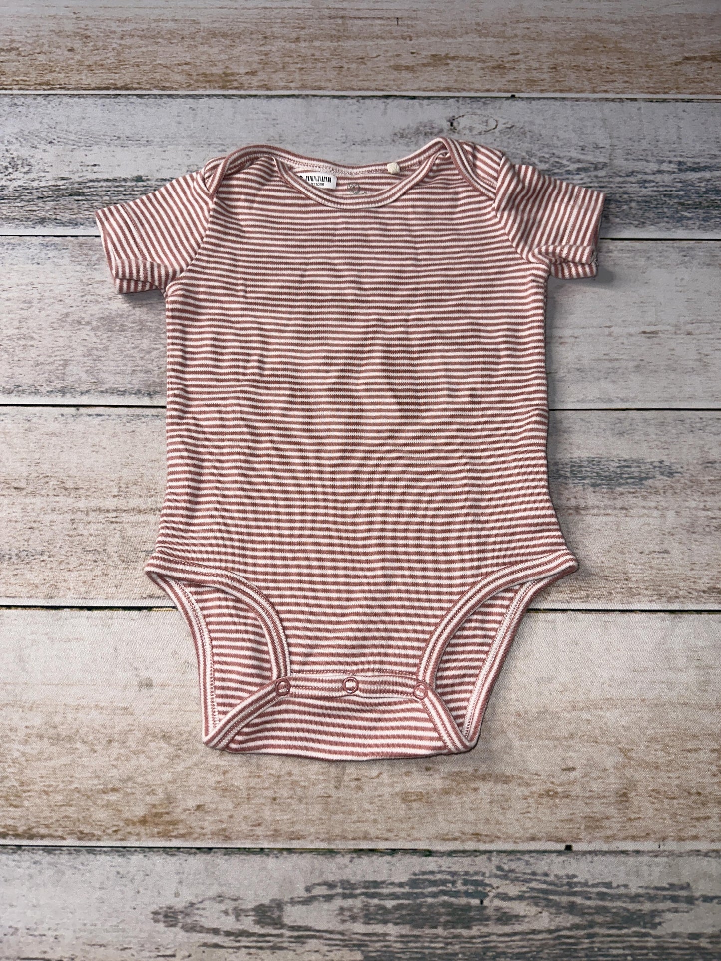 Oliver & Rain Girls Blush | White | Stripe Onesie Size: 12 months Blush | White | Stripe