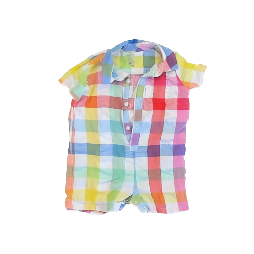 Primary Boys Bright Checked Romper Size: 6-12 Months Bright Checked