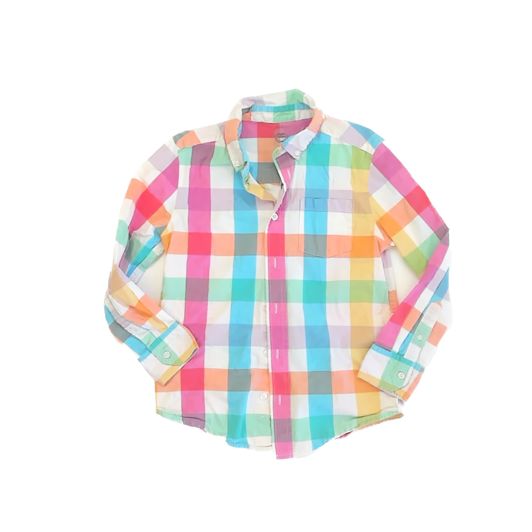 Wonder Nation Boys Bright Plaid Button Down Long Sleeve Size: 8 Years Bright Plaid