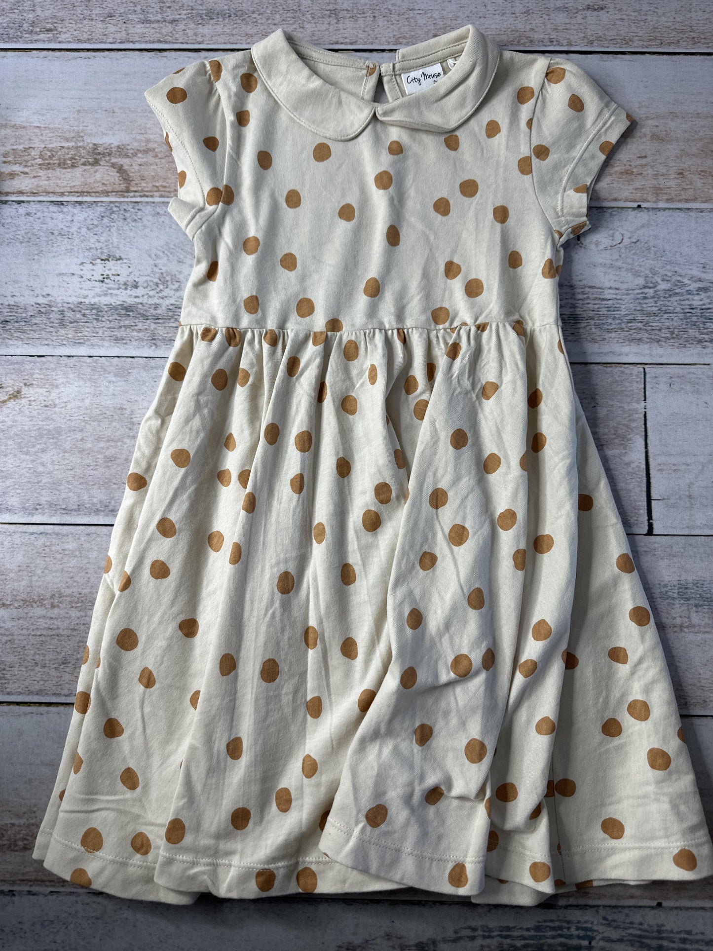 City Mouse Girls Brown | Beige | polka dot Dress Size: 5T Brown | Beige | polka dot