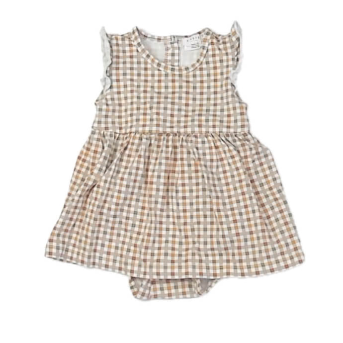 Petit Lem Girls Brown | Blue Check Dress Size: 6 Months Brown | Blue Check