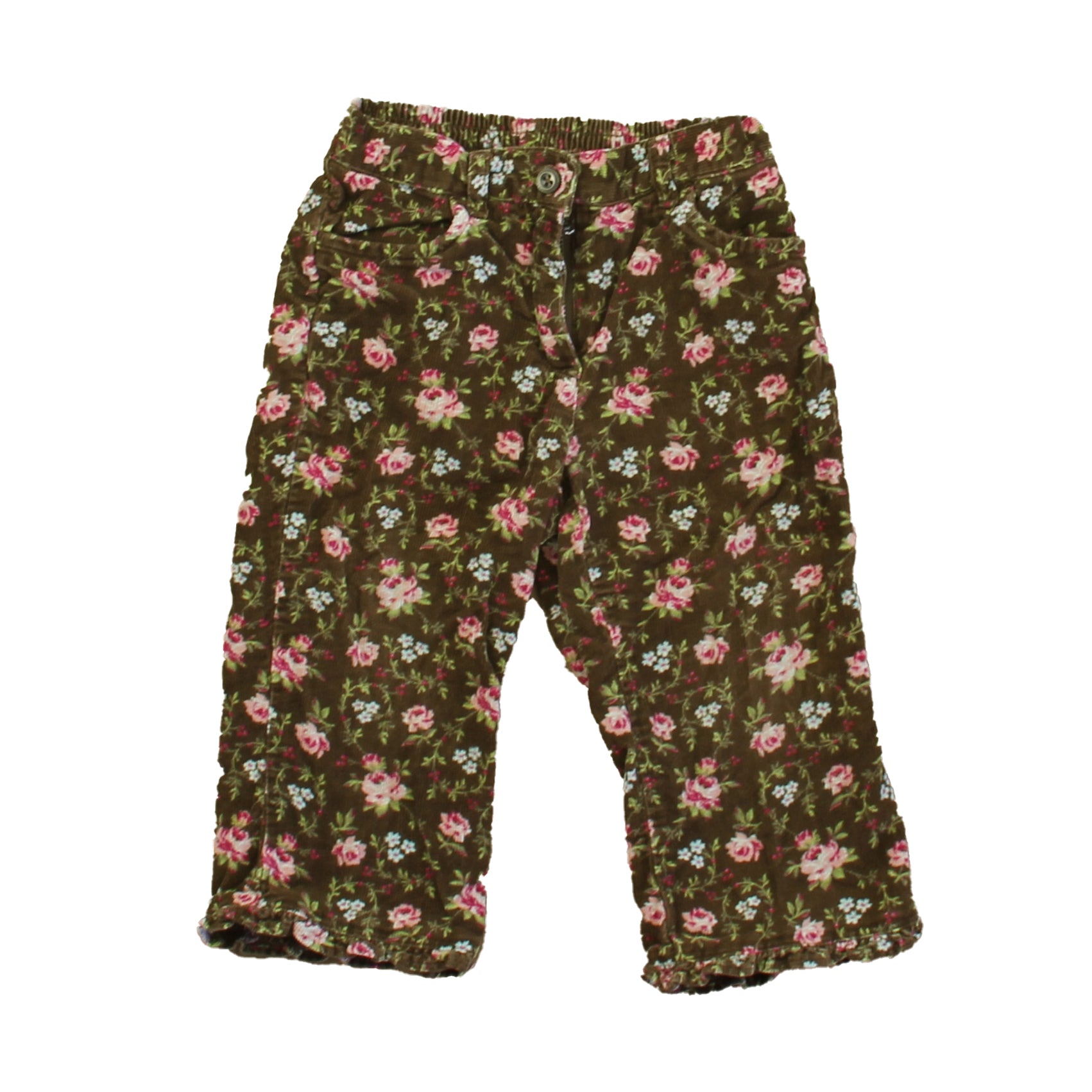 Janie and Jack Girls Brown Floral Corduroy Pants Size: 18-24 Months Brown Floral