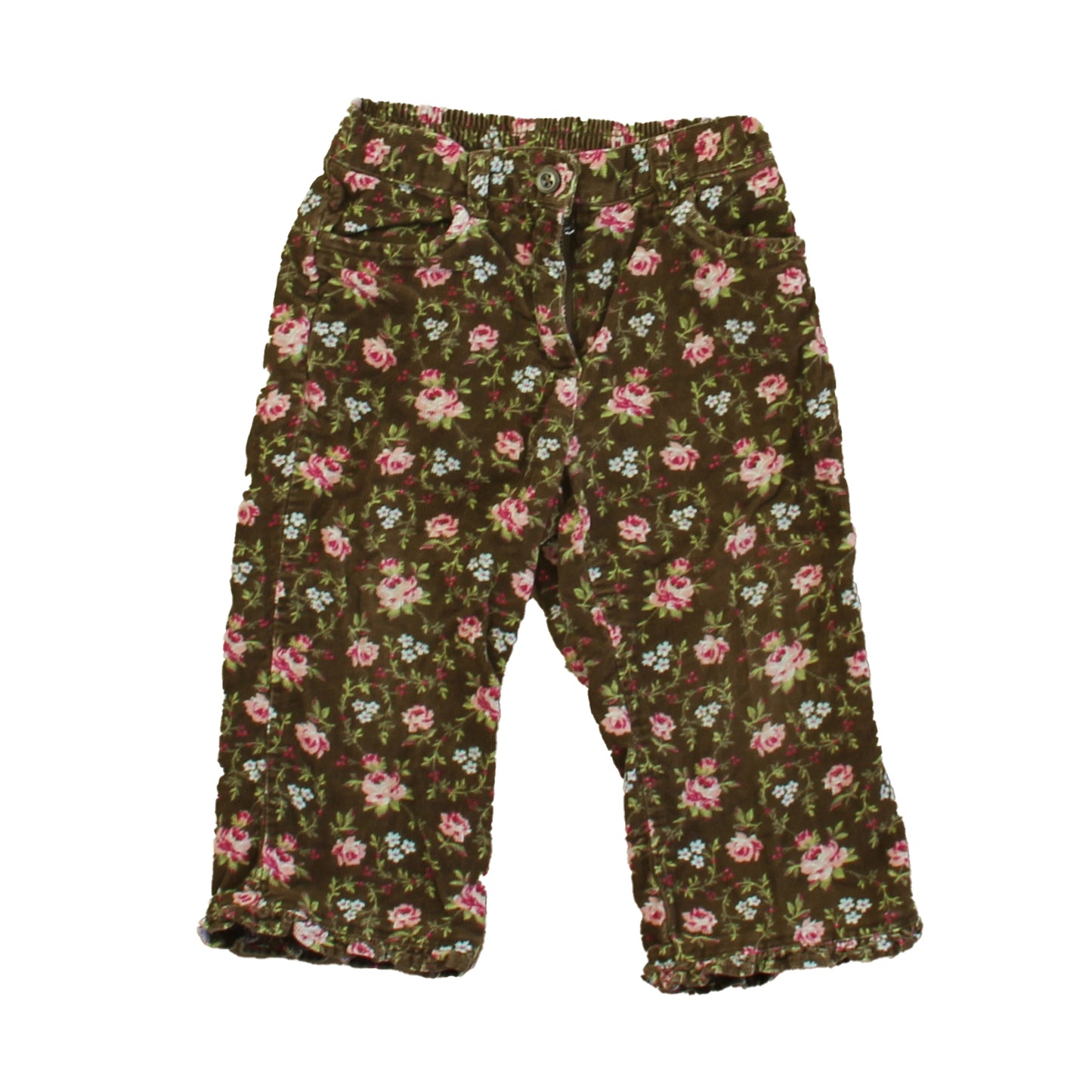 Janie and Jack Girls Brown Floral Corduroy Pants Size: 18-24 Months Brown Floral