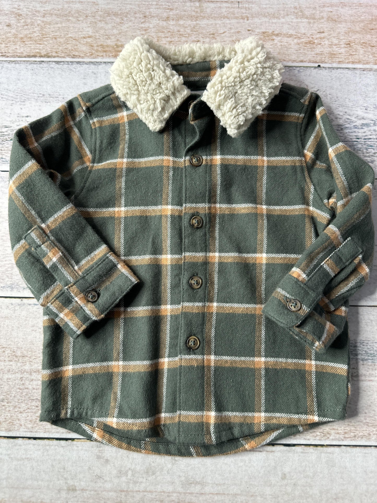 Carters Boys Brown | light green Button Down Short Sleeve Size: 6-9 months Brown | light green