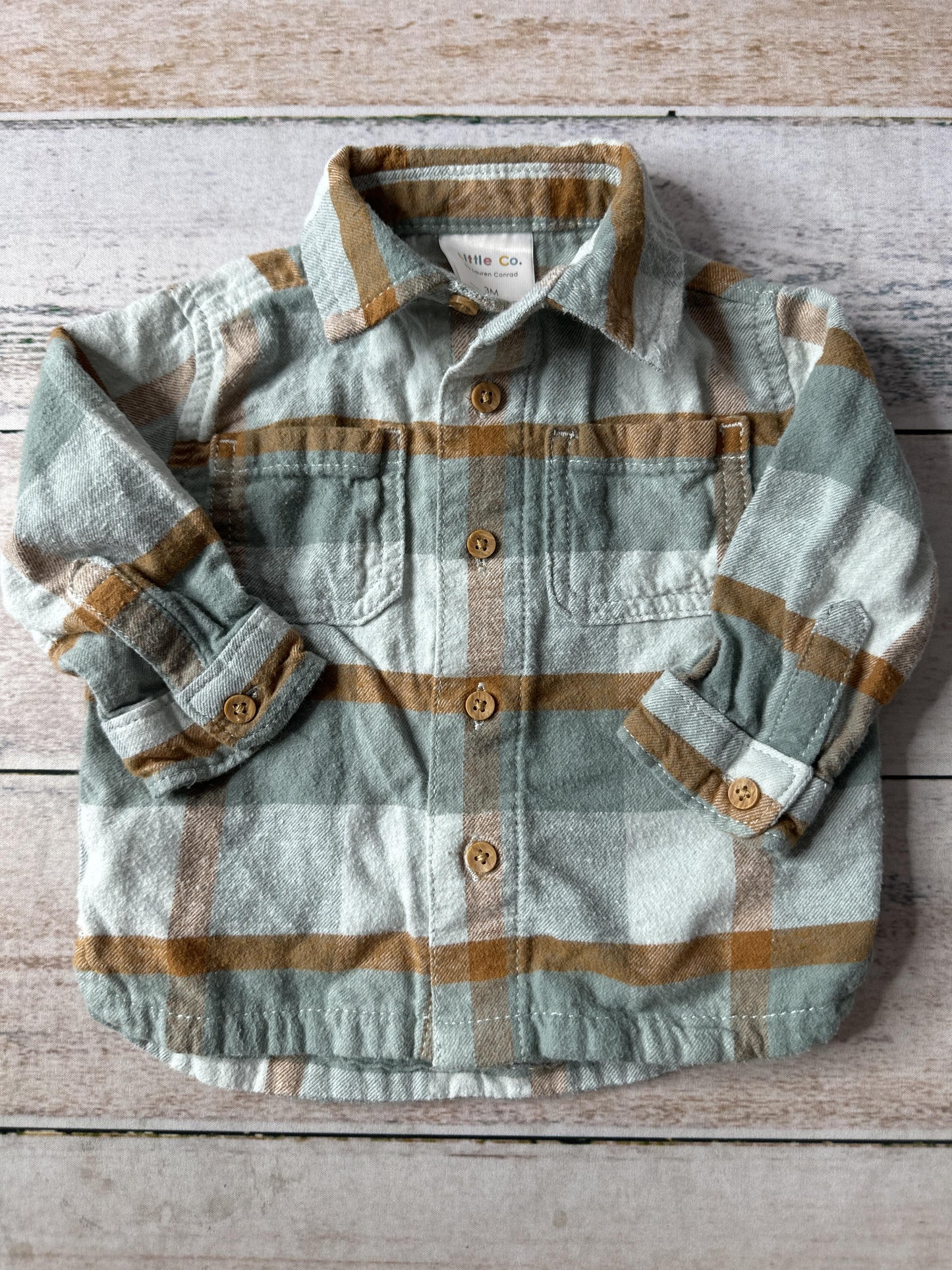 Little Co. Boys Brown | light green Button Down Short Sleeve Size: 0-3 months Brown | light green