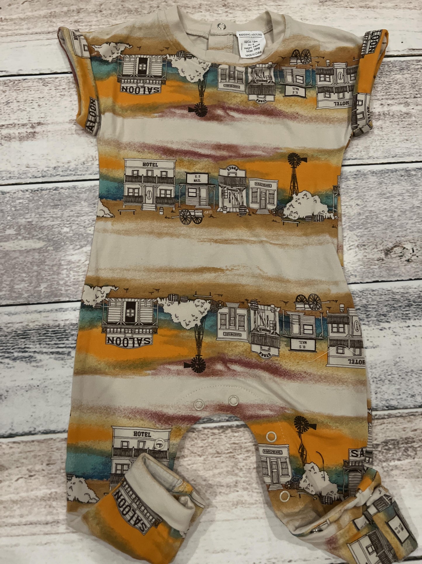 Kidding Around Boys Brown | Pattern Romper Size: 12 months Brown | Pattern