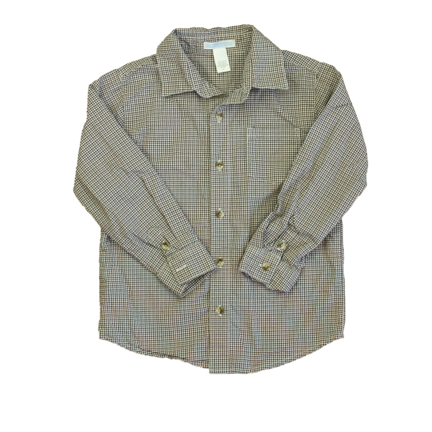 Janie and Jack Boys Brown Plaid Button Down Long Sleeve Size: 5T Brown Plaid
