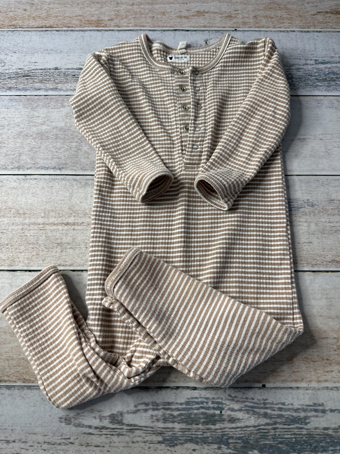 Quincy Mae Unisex Brown | Stripe Long Sleeve Outfit Size: 12-18 months Brown | Stripe