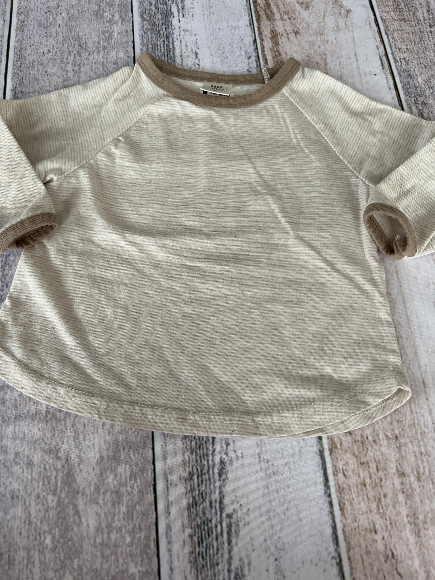 Bebe Holic Boys Brown | Tan | Stripe Long Sleeve Shirt Size: 9-12 Months Brown | Tan | Stripe