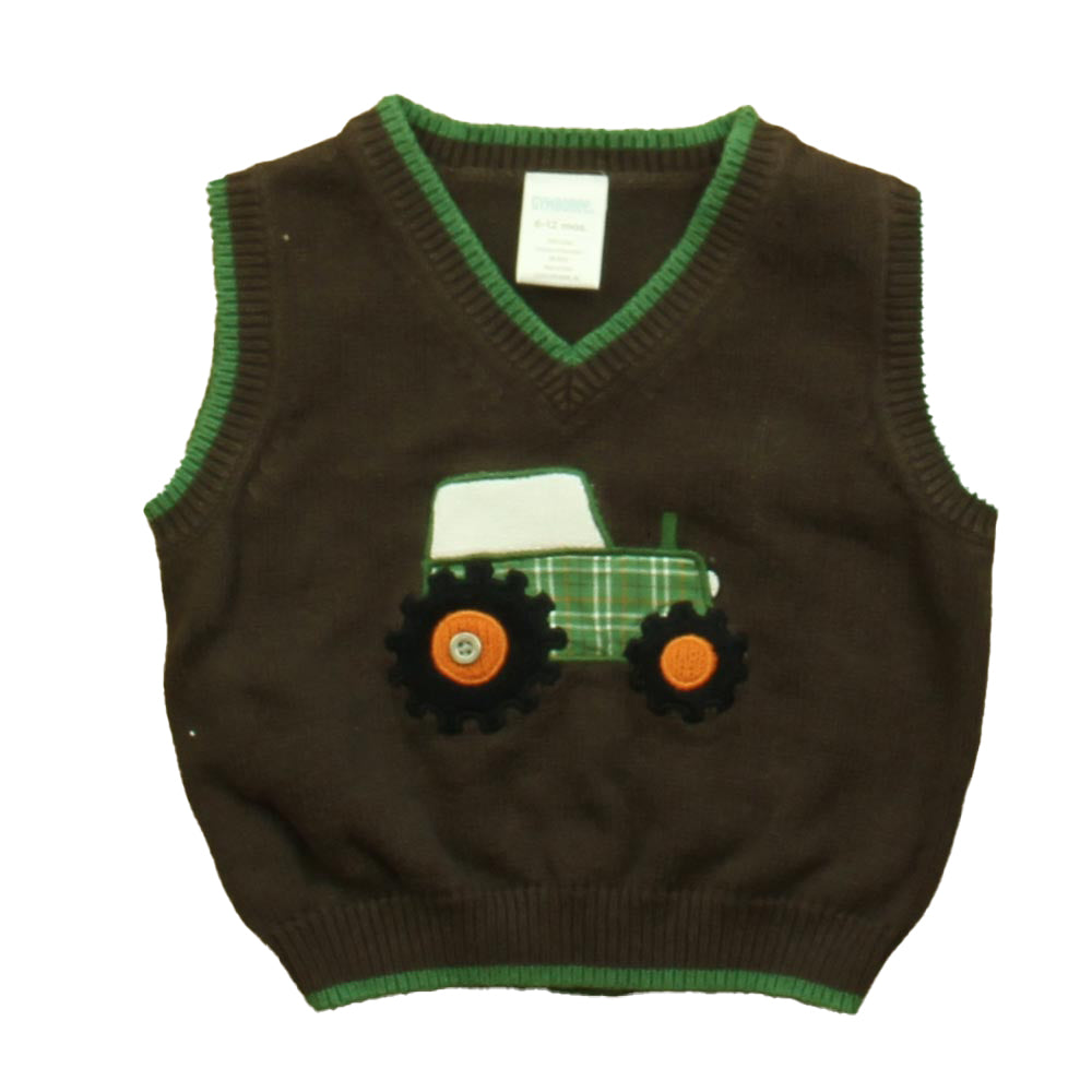 Gymboree Boys Brown Tractor Sweater Vest Size: 6-12 Months Brown Tractor