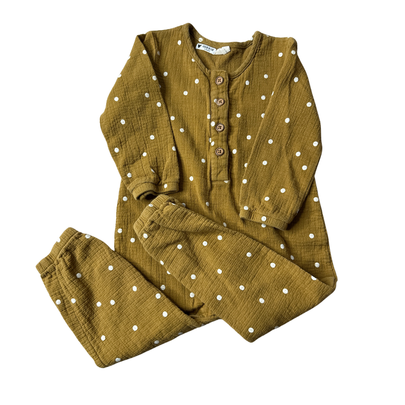 Quincy Mae Unisex Brown | White | Dots Romper Size: 18-24 months Brown | White | Dots