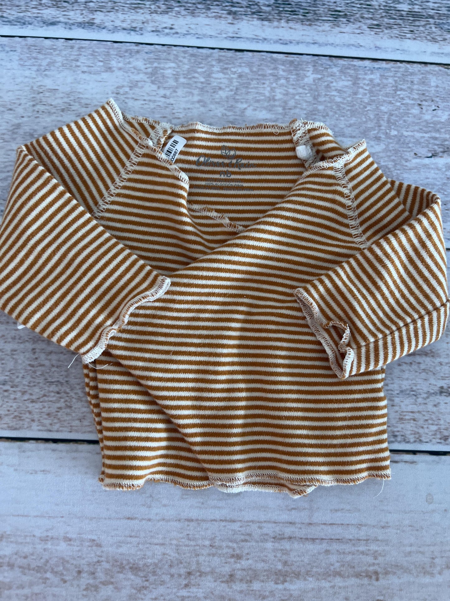 Oliver & Rain Unisex Brown | White | Striped Shirt Size: Newborn Brown | White | Striped