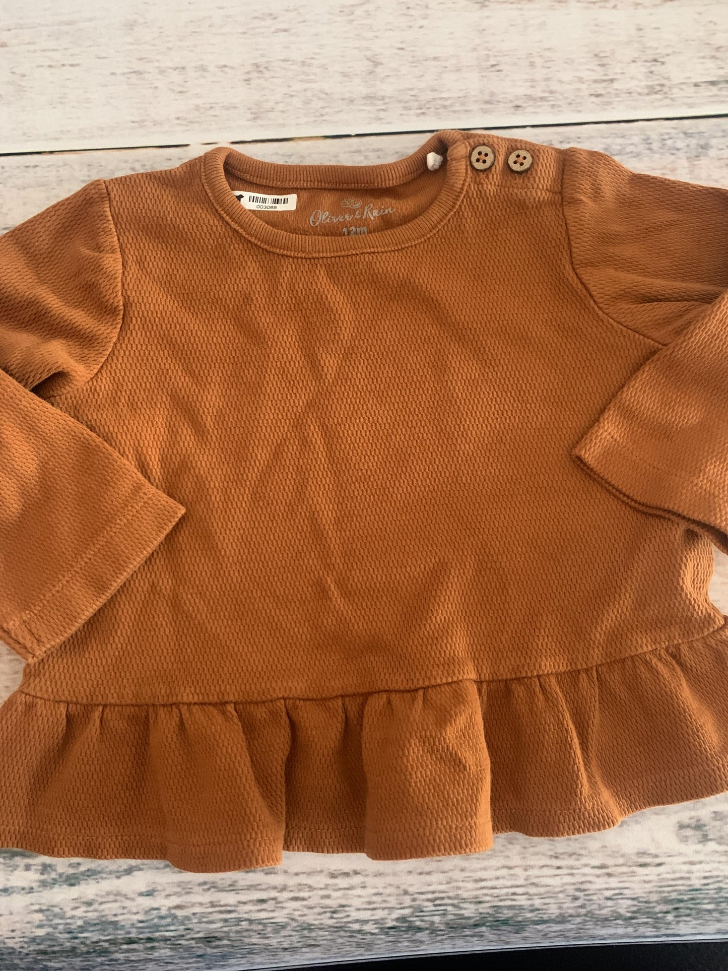 Oliver & Rain Girls Brown Long Sleeve T-Shirt Size: 12 months Brown