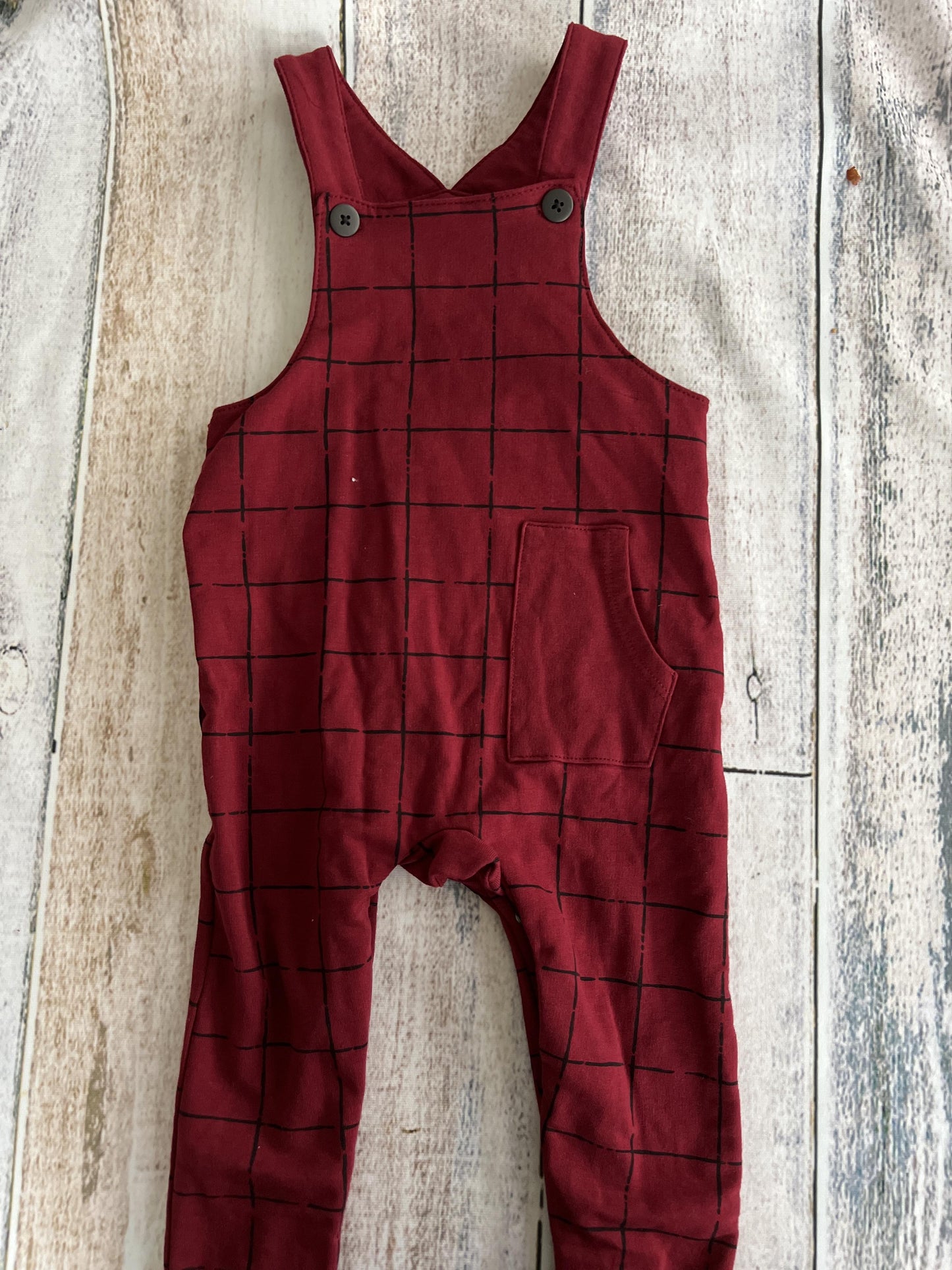 Focus Boys Burgundy | Black | plaid Overalls Size: 12M Burgundy | Black | plaid