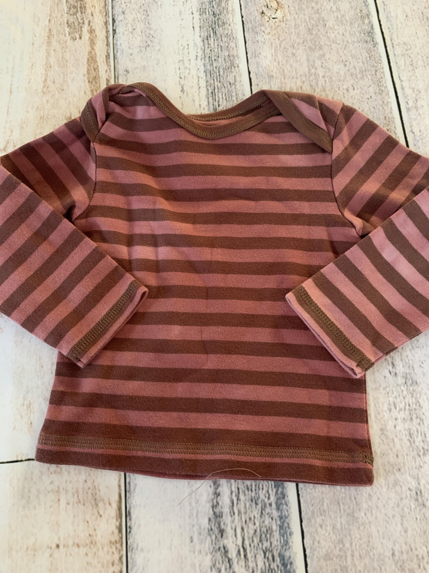 Kidential Girls Burgundy | pink | Stripe Long Sleeve T-Shirt Size: 6-9 months Burgundy | pink | Stripe