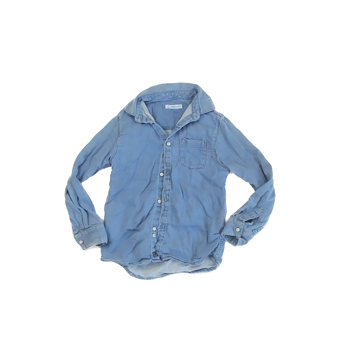Mayoral Boys Chambray Button Down Long Sleeve Size: 6 Years Chambray