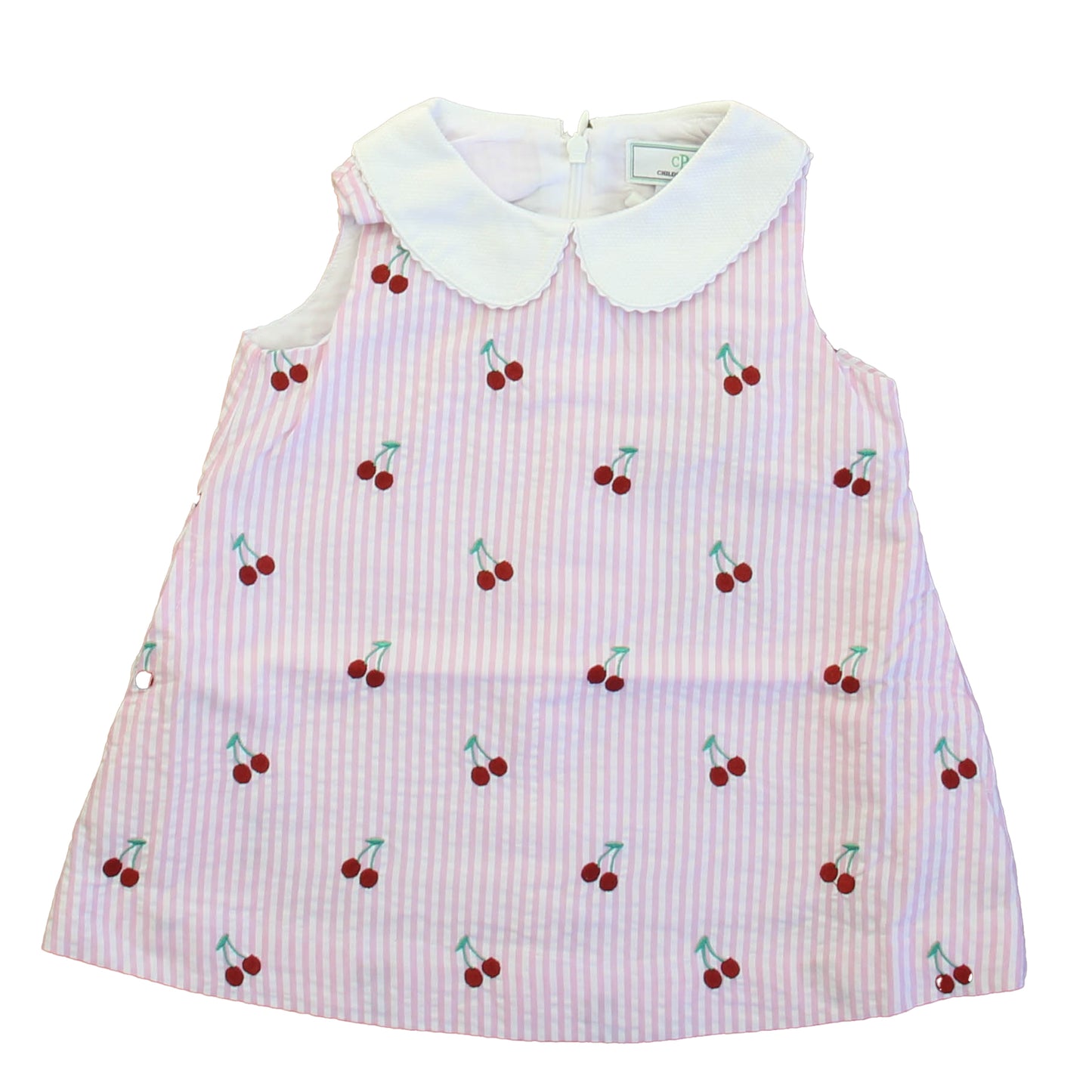 Classic Prep Girls Cherries on Pink Stripe Dress Size: 9-12 Months Cherries on Pink Stripe