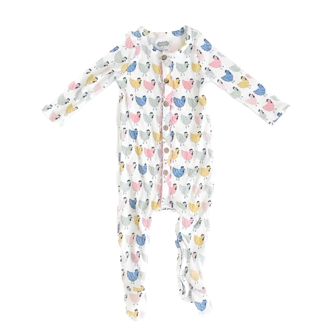 Mudpie Girls Chickens 1-piece footed Pajamas Size: 6-9 Months Chickens
