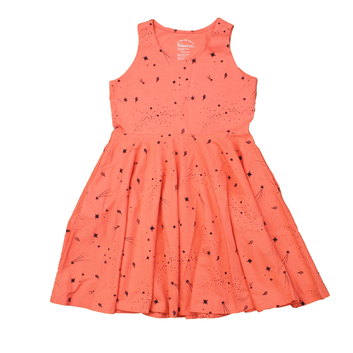 Mightly Girls Coral | Black Stars Dress Size: 2-5T Coral | Black Stars