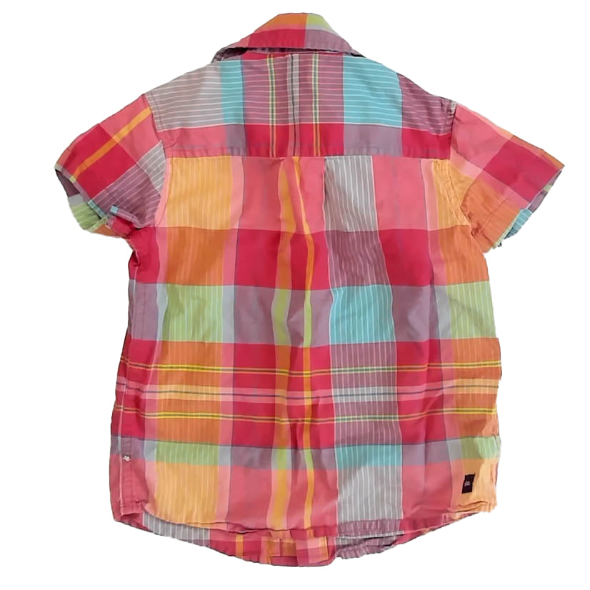 Tea Collection Boys Coral | Blue Plaid Button Down Short Sleeve Size: 4T Coral | Blue Plaid
