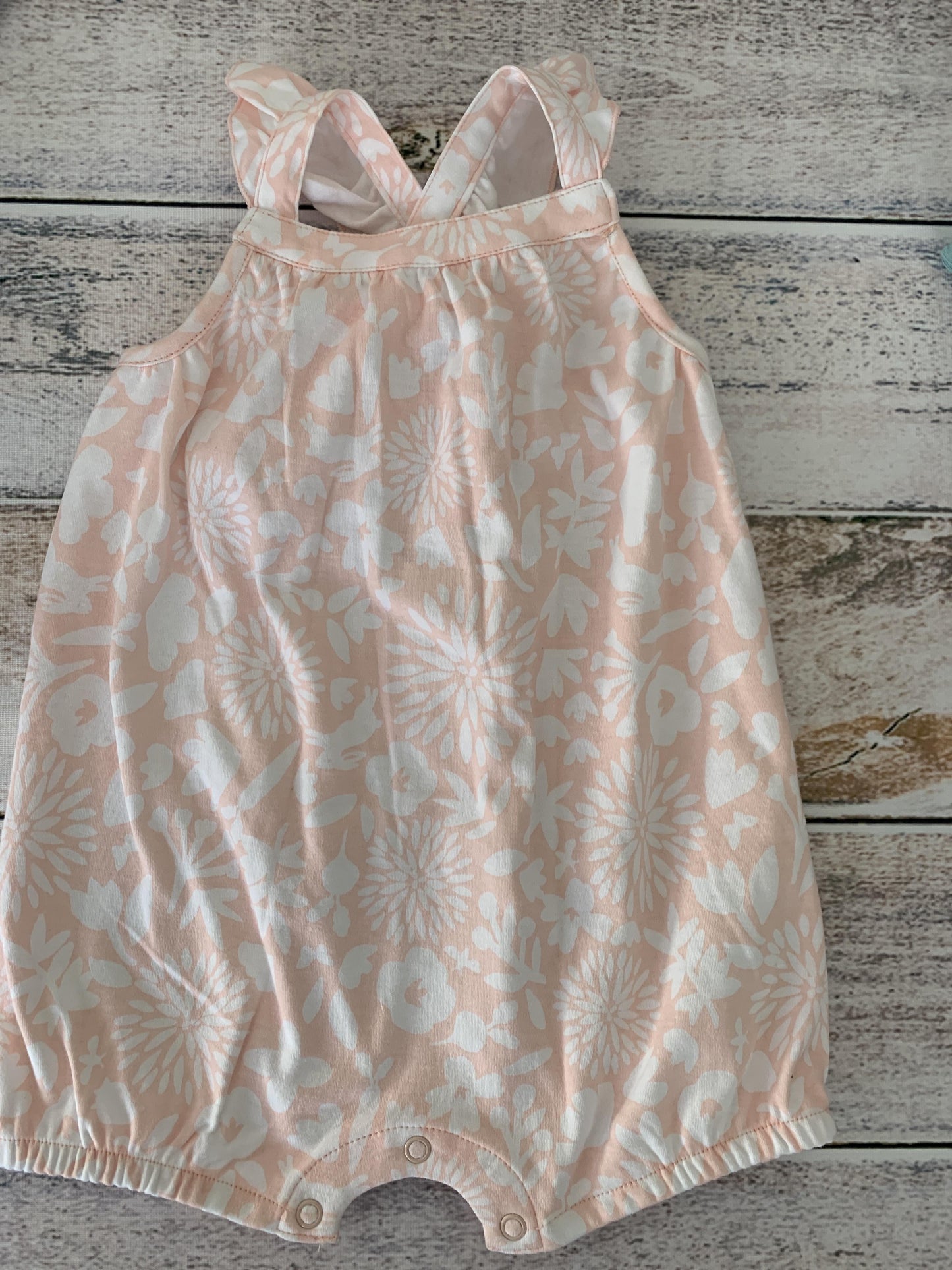 Mac & Moon Girls Coral | Flowers Romper Size: 12M Coral | Flowers