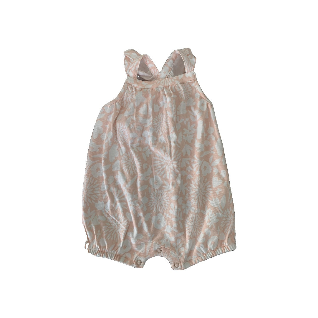 Mac & Moon Girls Coral | Flowers Romper Size: 12M Coral | Flowers