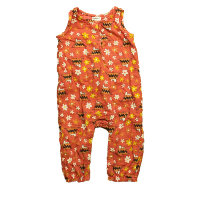 Hanna Andersson Girls Coral Snoopy Romper Size: 18-24 Months