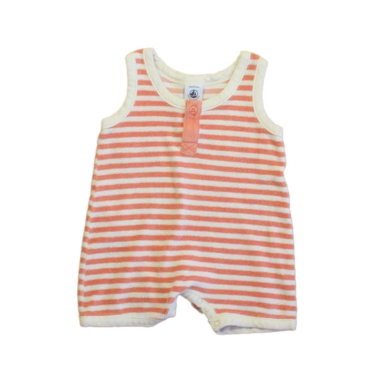 Petit Bateau Girls Coral Stripe Romper Size: 6 Months Coral Stripe