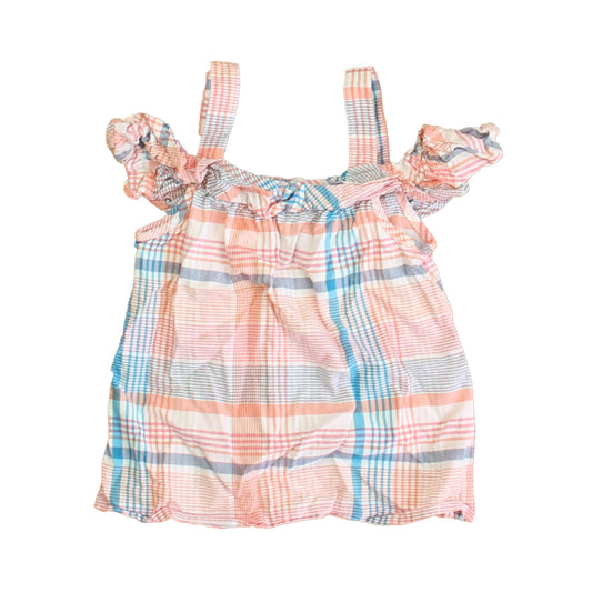 Lands End Girls Coral | Turquoise Plaid Blouse Size: 2-3T Coral | Turquoise Plaid