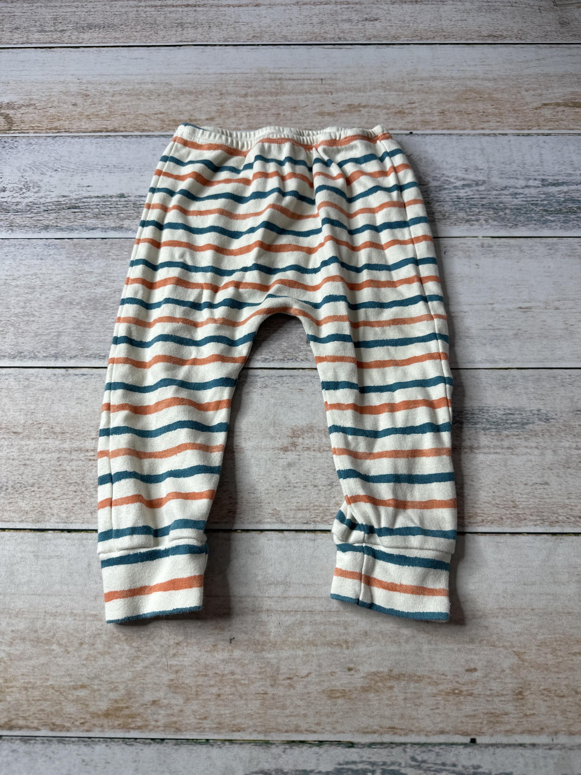 Little Lentil Unisex cream | Blue | orange | Striped Pants Size: 12-18 months cream | Blue | orange | Striped