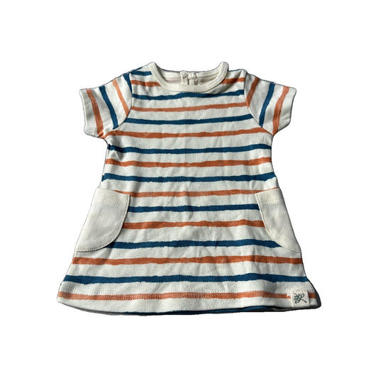Little Lentil Girls cream | Blue | orange | Striped Dress Size: 0-3 months cream | Blue | orange | Striped