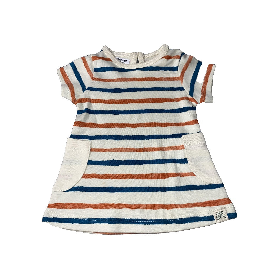 Little Lentil Girls cream | Blue | orange | Striped Dress Size: Newborn cream | Blue | orange | Striped