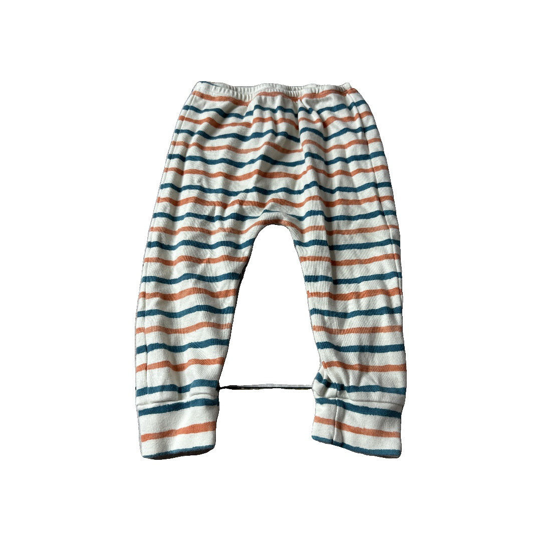 Little Lentil Unisex cream | Blue | orange | Striped Pants Size: 12-18 months cream | Blue | orange | Striped