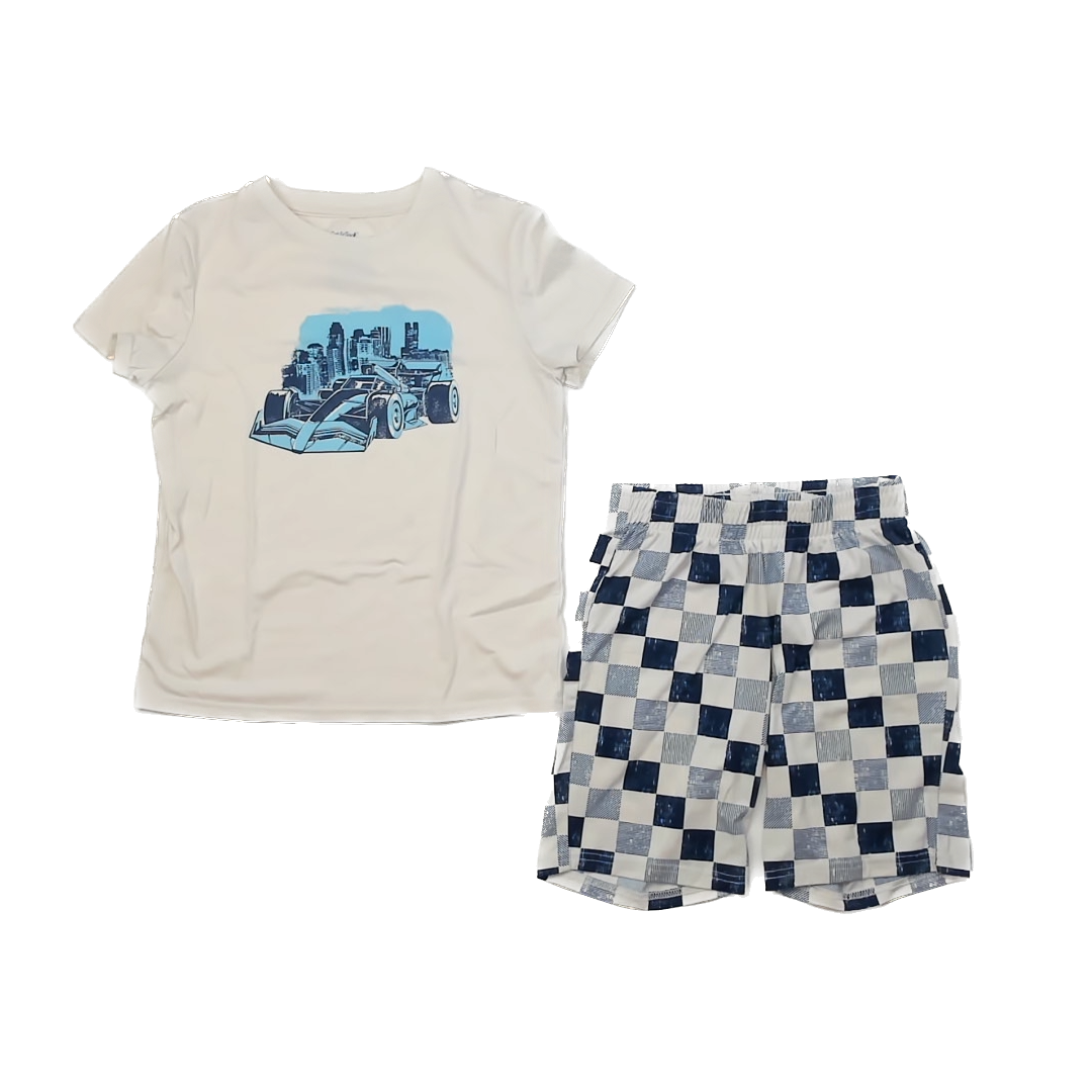 Cat & Jack Boys Cream | Blue | Racecar 2-piece Pajamas Size: M (8) Cream | Blue | Racecar