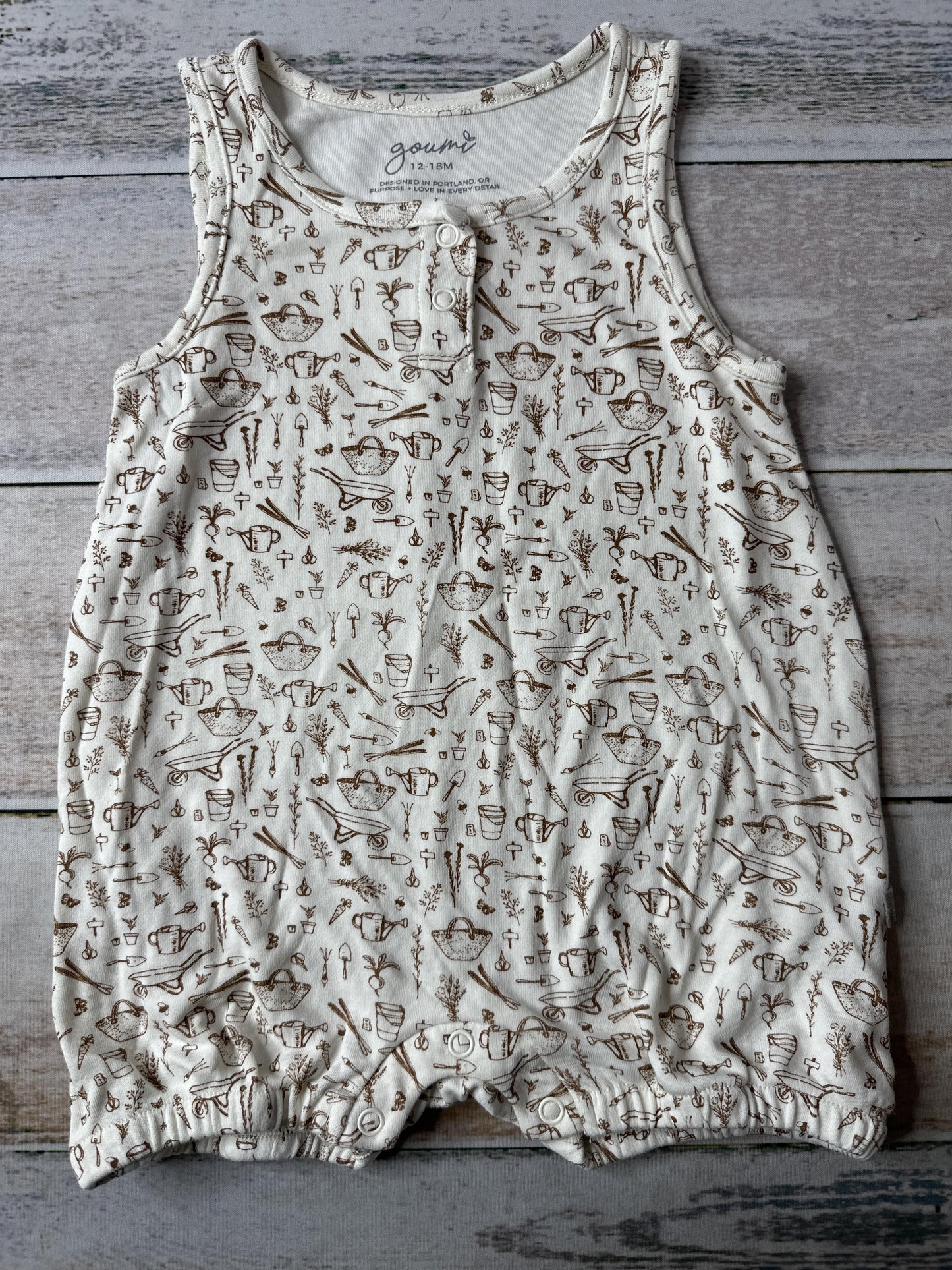 Goumi Unisex cream | Brown Romper Size: 12-18 months cream | Brown