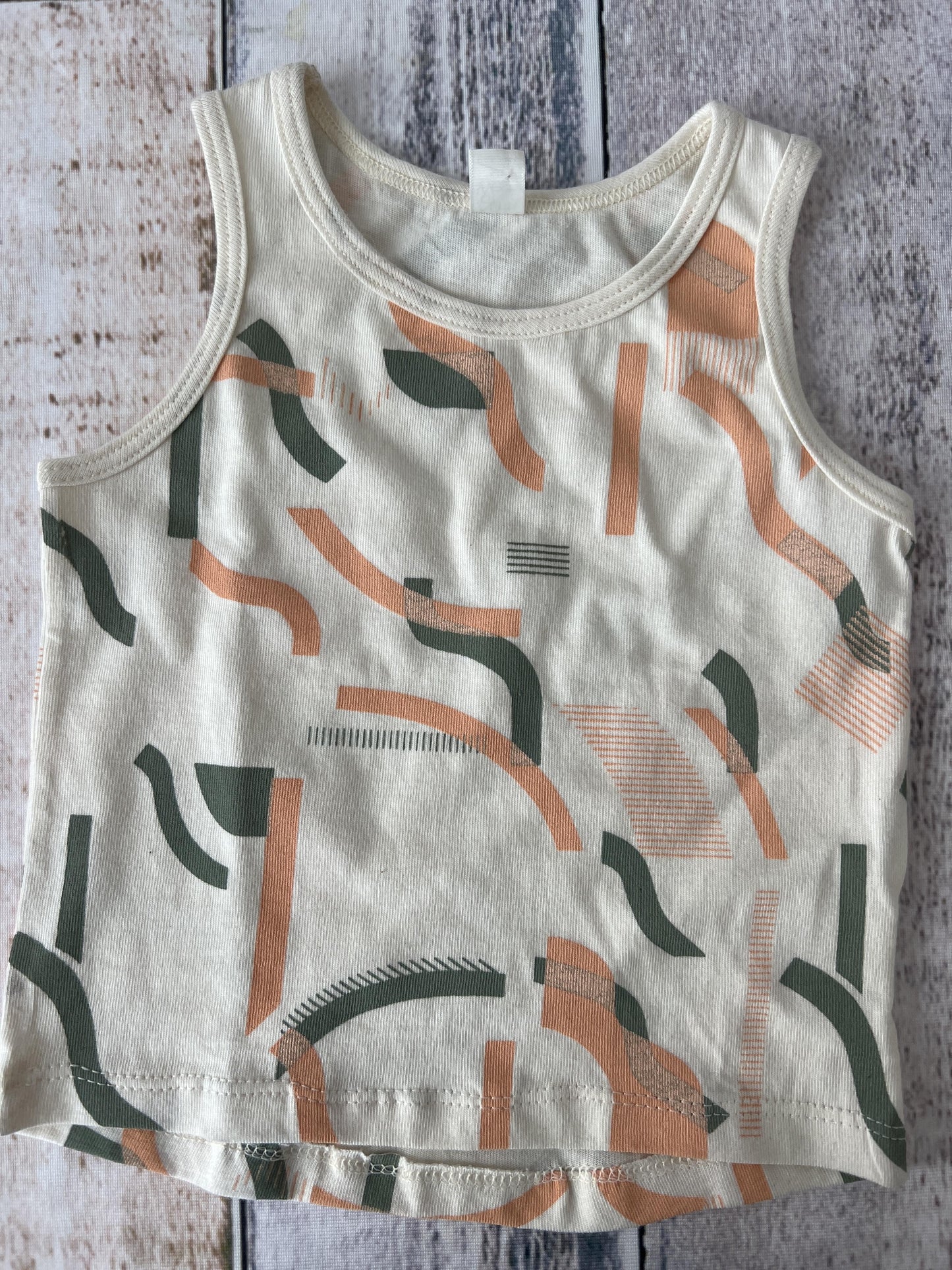 North to West Unisex cream | Coral | light green | Pattern Tank Top Size: 6-12 months cream | Coral | light green | Pattern