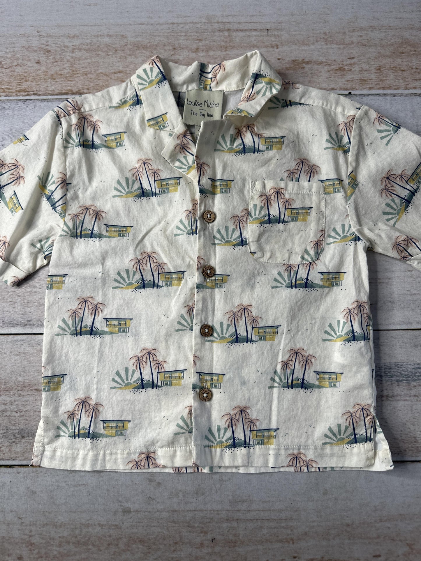 Louise Misha Boys cream | Forest Green | Light Blue | pink Button Down Short Sleeve Size: 4T cream | Forest Green | Light Blue | pink