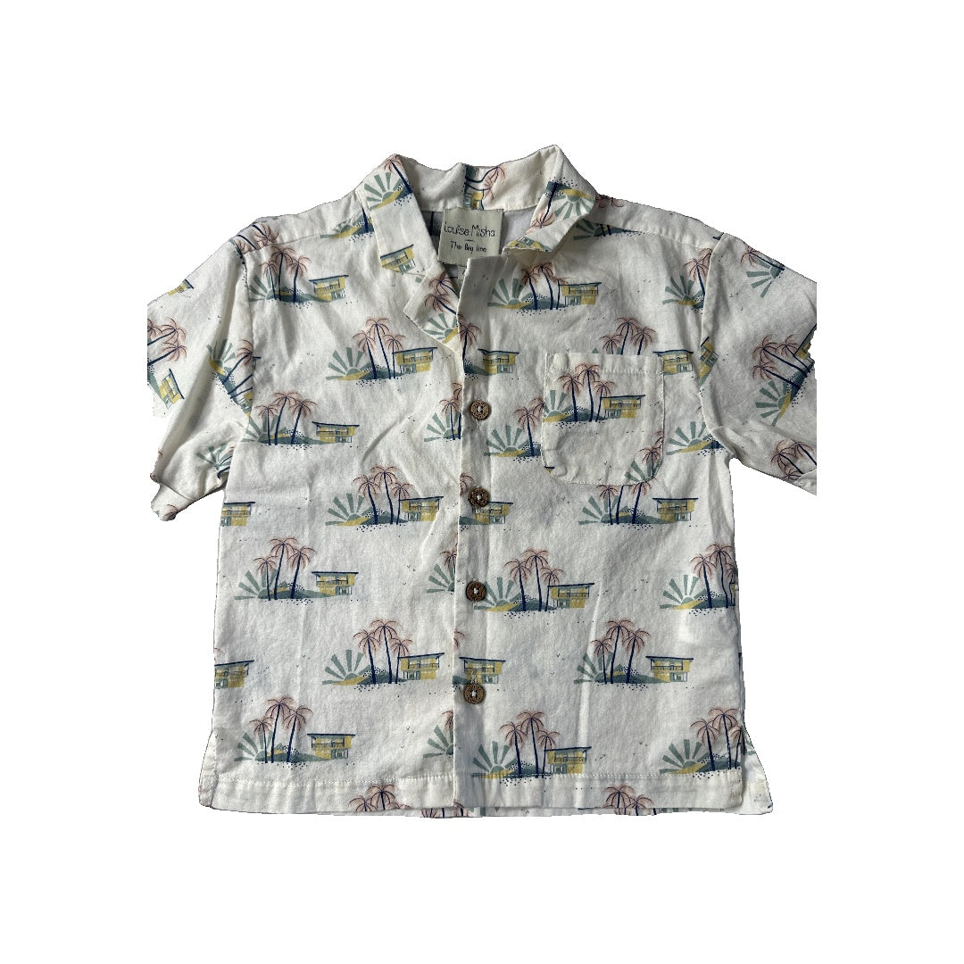 Louise Misha Boys cream | Forest Green | Light Blue | pink Button Down Short Sleeve Size: 4T cream | Forest Green | Light Blue | pink