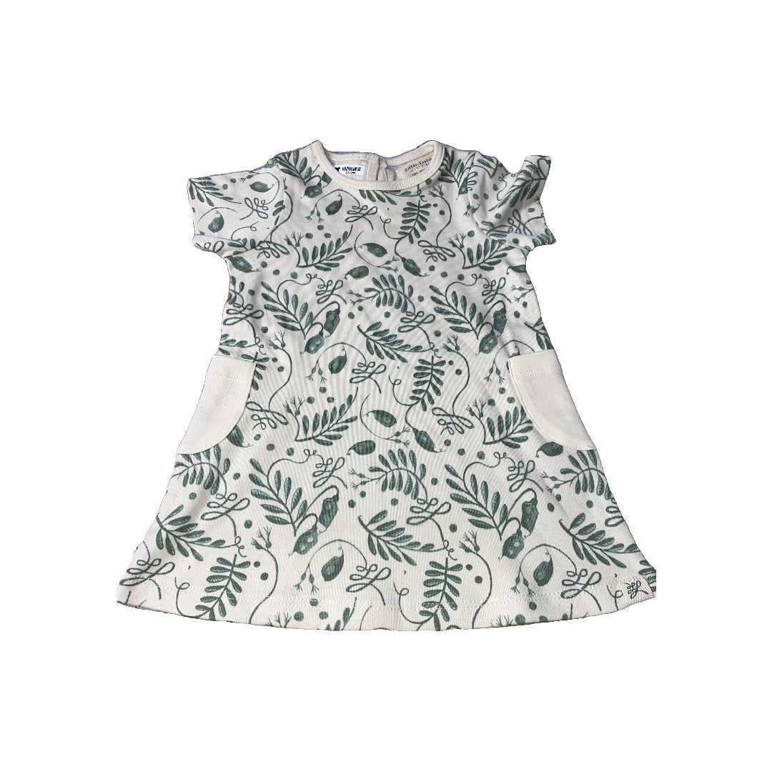 Little Lentil Girls cream | green Dress Size: 9-12 Months cream | green