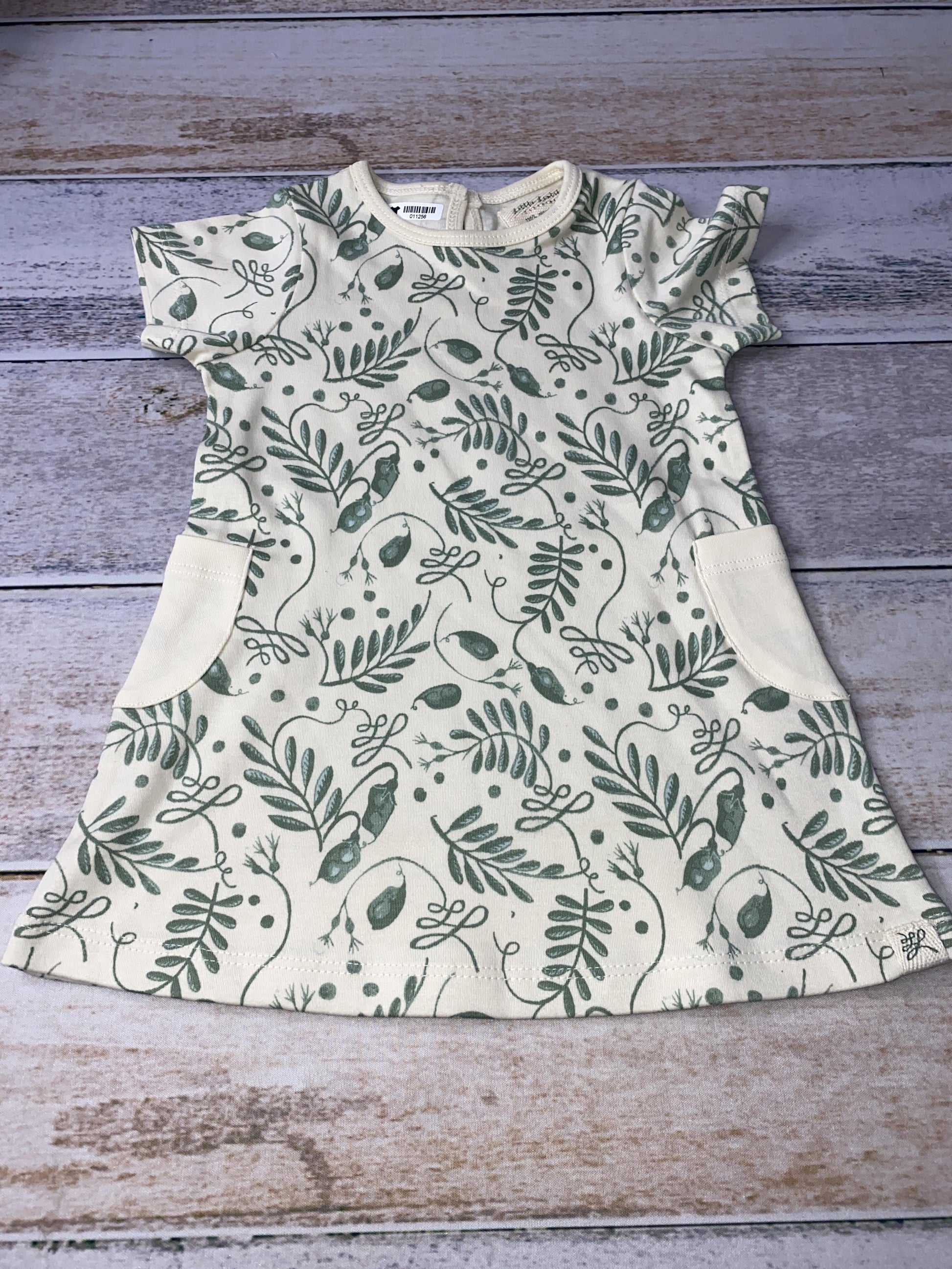 Little Lentil Girls cream | green Dress Size: 9-12 Months cream | green