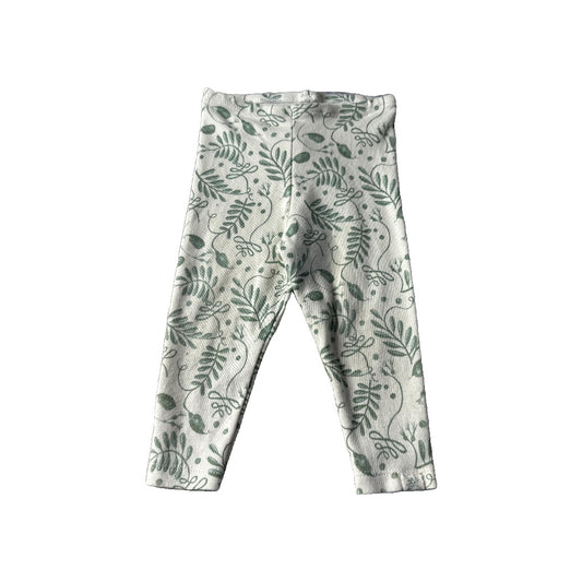 Little Lentil Unisex cream | green Leggings Size: 6-9 months cream | green