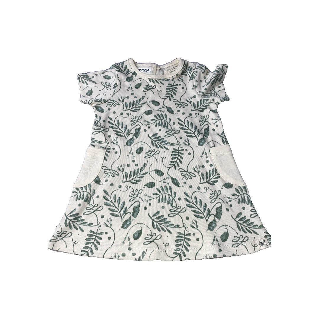 Little Lentil Girls cream | green Dress Size: 3-6 months cream | green