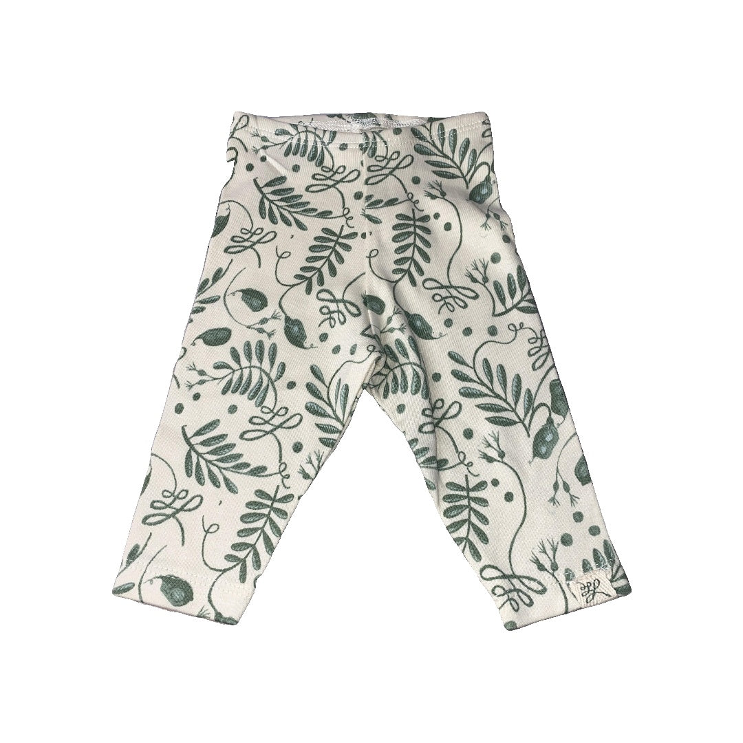 Little Lentil Unisex cream | green Leggings Size: Newborn cream | green
